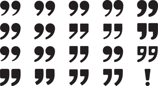 Diverse collection of black quotation mark symbols for text formatting and emphasis in written content