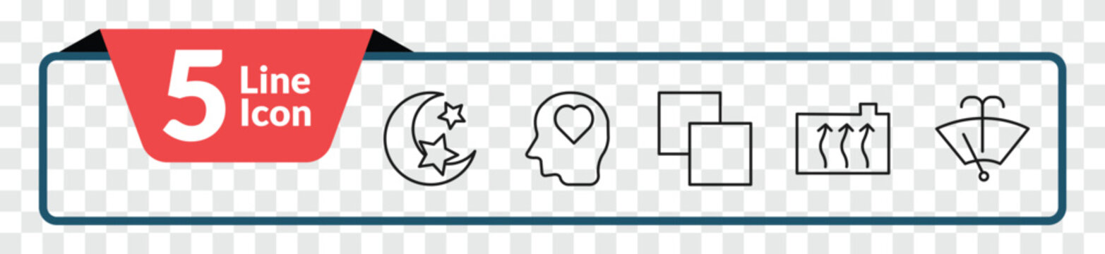 outline shapes icons set - half moon and star, lover, engine coolant, windshield washer. editable vector for web and mobile ui