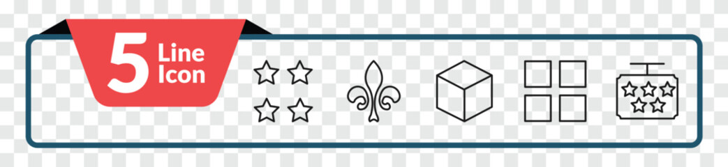 outline shapes icons set - star with number four, fleur de lis, four squares, 5 stars. editable vector for web and mobile ui © IconArt