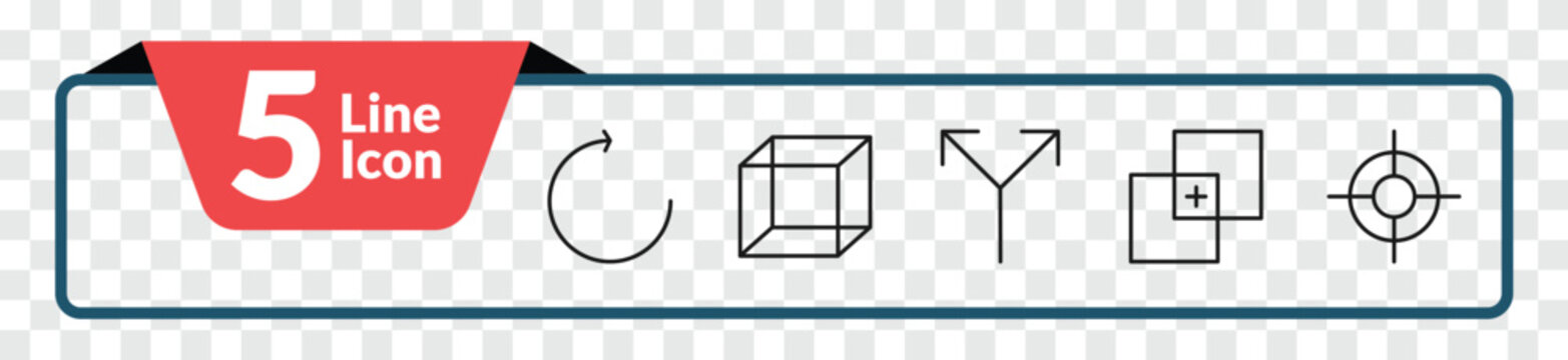 outline shapes icons set - rotate circle, geometry cube, paint selection, focus button. editable vector for web and mobile ui