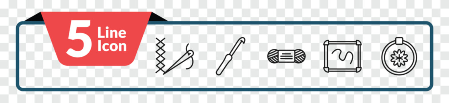 outline sew icons set - stiching, crochet hook, drawing board, needlepoint. editable vector for web and mobile ui