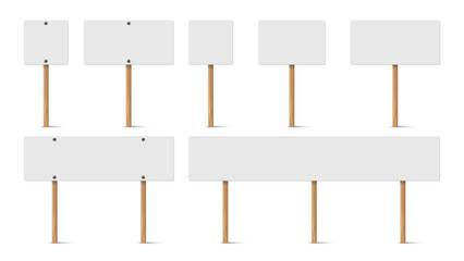 Blank Wooden Protest Sign Board Collection. Empty Banner Mockup Set with Wood Stick Plank Holders Vector Illustration © Jer