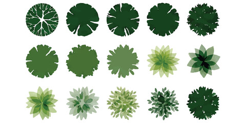 Set of fifteen flat vector tree icons for landscape design architectural site plans ©  creative  marlia
