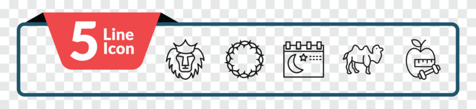 outline religion icons set - lion of judah, crown of thorns, dromedary, diet. editable vector for web and mobile ui