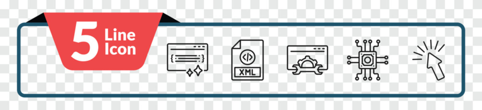 outline seo icons set - clean code, xml, microchip, click. editable vector for web and mobile ui