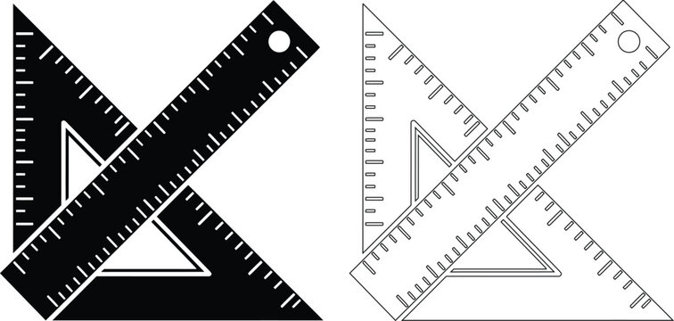 Mathematical drafting tools including set squares and ruler for geometric design with geometry triangle drafting engineering measurement architect