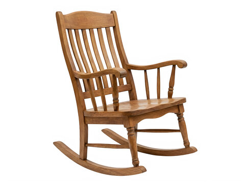 Traditional vintage wooden rocking chair with a spindle back design for home furniture and interior decor isolated on transparent background