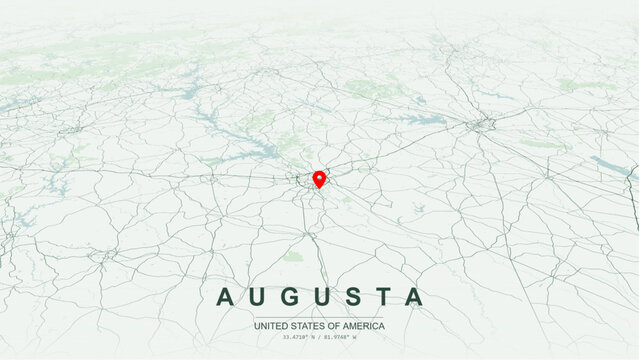 Modern minimalist vector map of Augusta, Georgia, USA. High-quality scalable illustration of Augusta city grid, Savannah River waterfront axis Augusta Canal, and regional highway networks for posters 