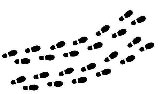 Human shoes Footstep walking on white background. footprints shoes, shoe prints marks feet animation. Step footprints path isolated. Motion graphics of way concept