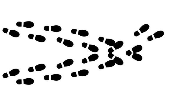 Human shoes Footstep walking on white background. footprints shoes, shoe prints marks feet animation. Step footprints path isolated. Motion graphics of way concept