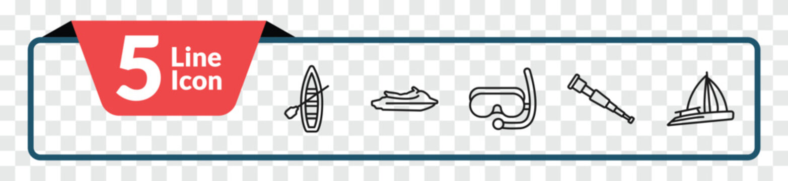 outline nautical icons set - skiff, watercraft, spyglass, gunboat. editable vector for web and mobile ui