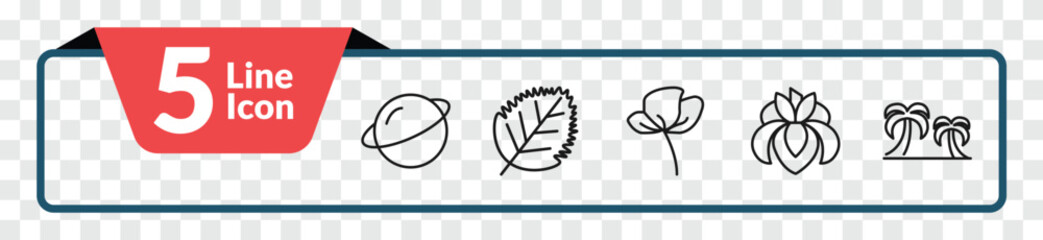 outline nature icons set - saturn with his ring, birch leaf, iris, palm islands. editable vector for web and mobile ui © IconArt