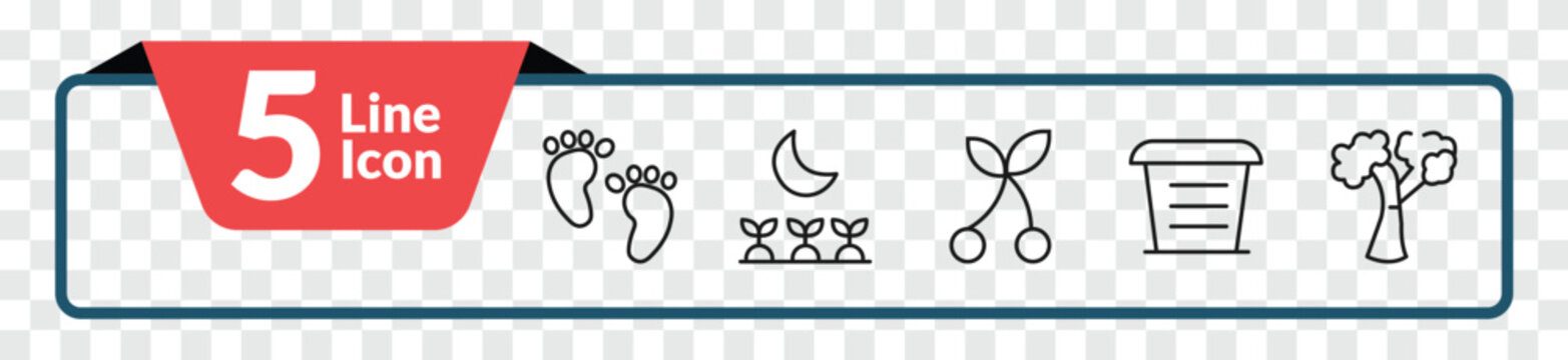 outline nature icons set - four toe footprint, cultivation, flowerpot, american beech tree. editable vector for web and mobile ui