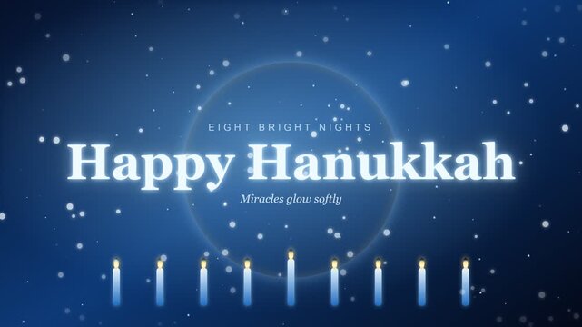 Happy Hanukkah animated greeting card with menorah candles