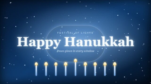 Happy Hanukkah greeting animation with glowing menorah candles