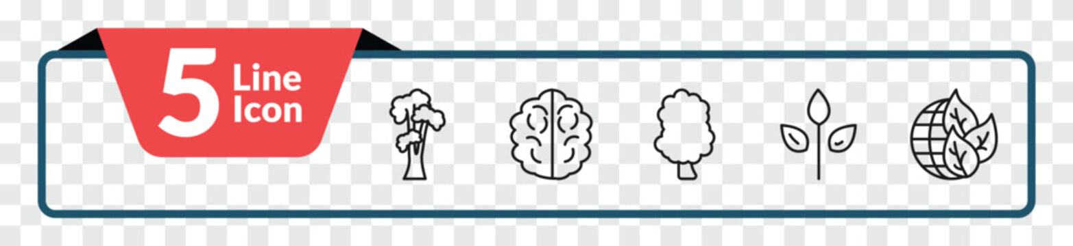 outline nature icons set - shagbark hickory tree, human brian, green, eco globe. editable vector for web and mobile ui