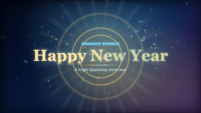 Happy New Year festive text animation with glowing golden letters