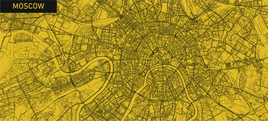 Fototapeta premium Street map view of Moscow City isolated on Yellow background.