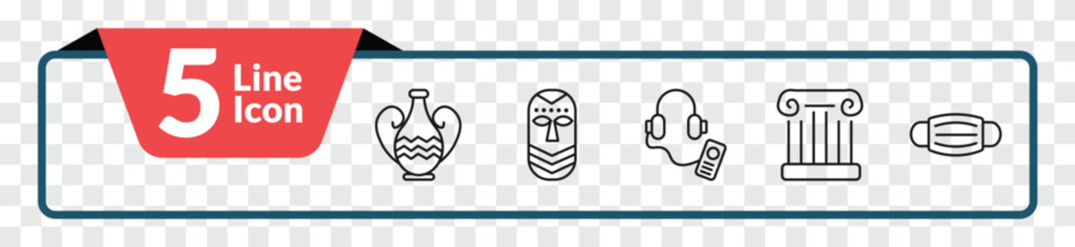 outline museum icons set - ceramic, african mask, antique column, mask. editable vector for web and mobile ui