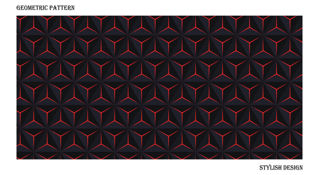 Abstract geometric pattern with dark triangular shapes and glowing red lines, modern 3d background design