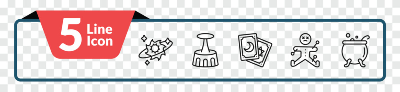 outline magic icons set - spell, acrobatic, voodoo, cauldron. editable vector for web and mobile ui