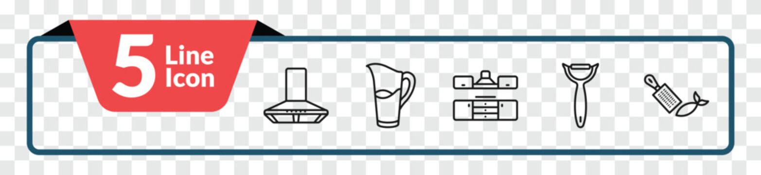 outline kitchen collection. icons set - extractor hood, pitcher, peeler, zester. editable vector for web and mobile ui