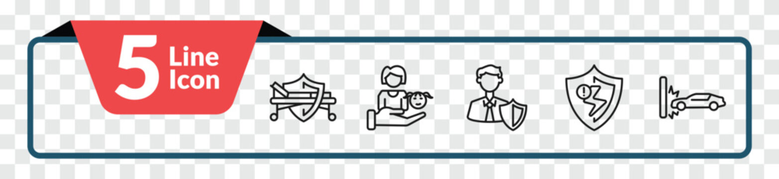 outline insurance icons set - hospitalization, familiar insurance, problem electric, crash. editable vector for web and mobile ui