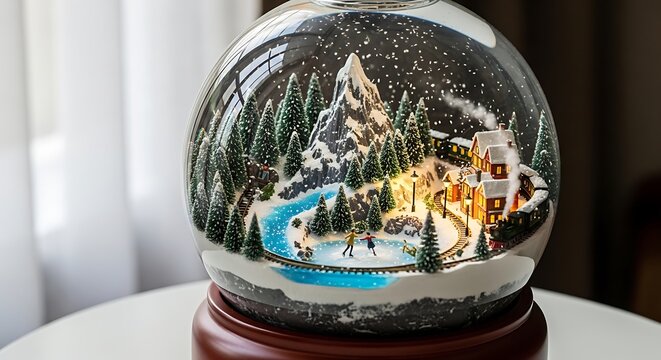 Crystal ball with miniature city and crystal ball reflection.