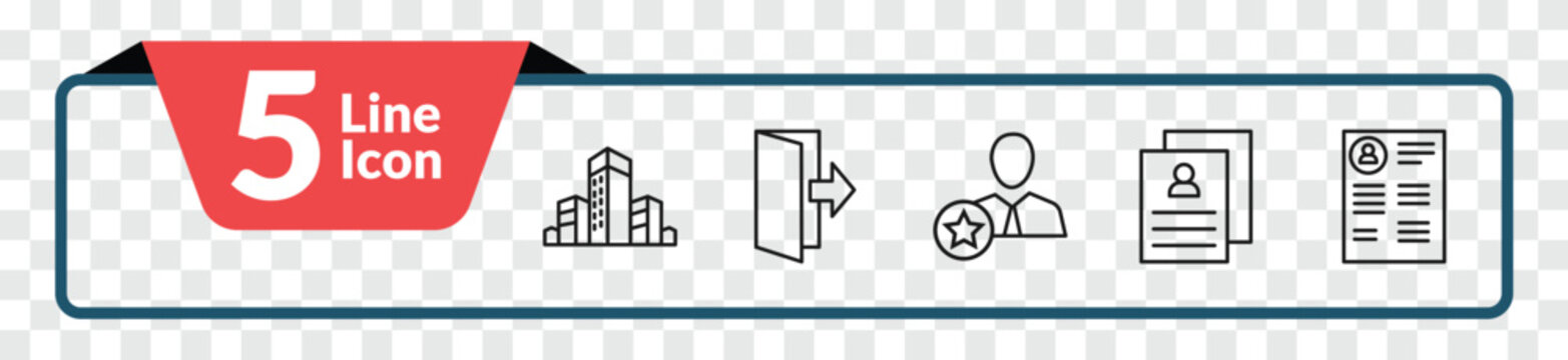 outline human resources icons set - company, quit, cv, curriculum vitae. editable vector for web and mobile ui
