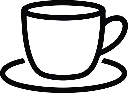 Black silhouette cup icon, saucer design, minimalistic hot beverage illustration, representing coffee, tea, caf&eacute; culture