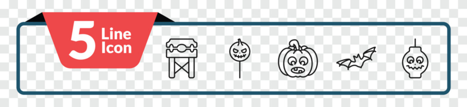 outline halloween icons set - pillory, halloween candy, bats, lanterns. editable vector for web and mobile ui