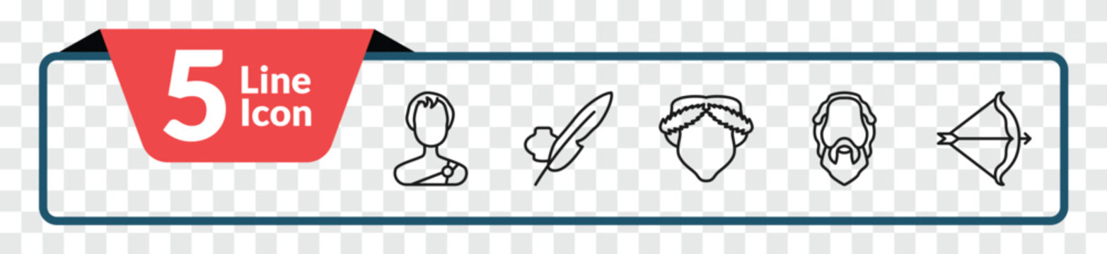 outline greece icons set - alexander the great, ink and quill, socrates, artemis. editable vector for web and mobile ui