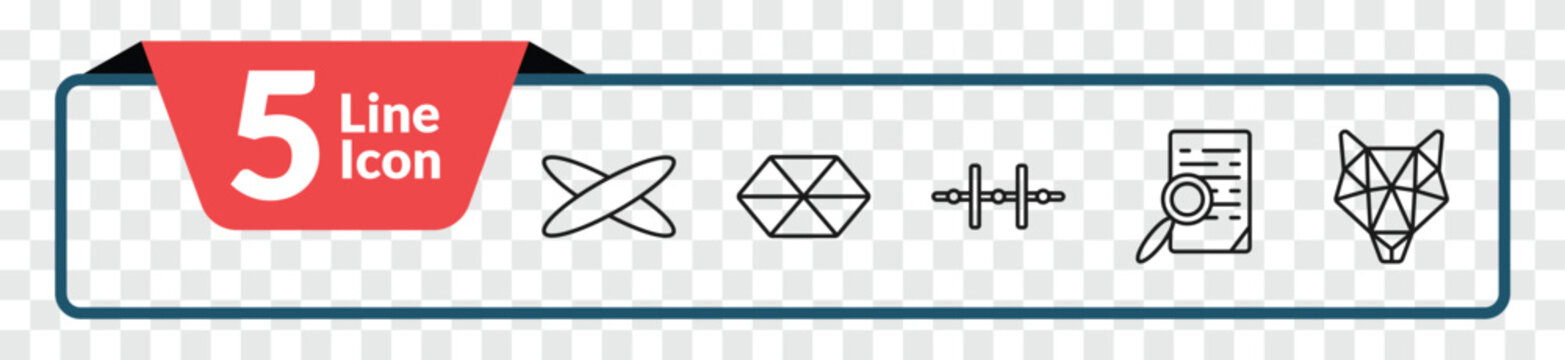 outline geometric figure icons set - ellipse, hexahedron, preview, polygonal wolf head. editable vector for web and mobile ui