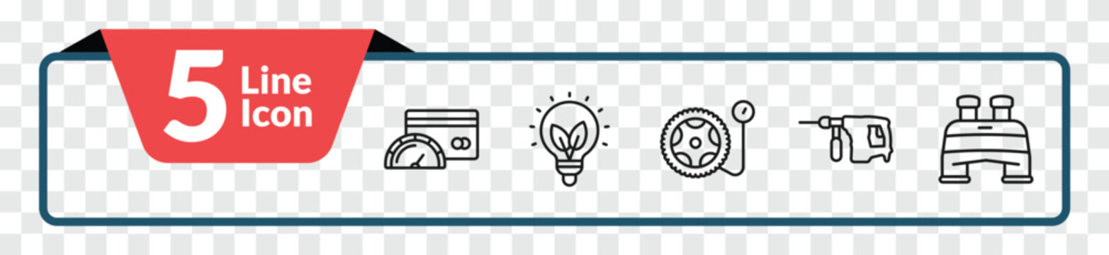 outline general icons set - credit score, , perforator, pair of binoculars. editable vector for web and mobile ui