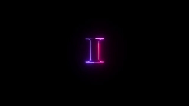 Neon capital letter alphabet I animation neon font letter I on black background .