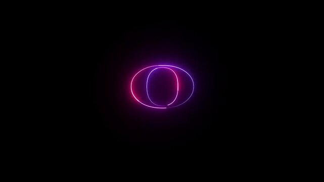 Neon capital letter alphabet O animation neon font letter O on black background .