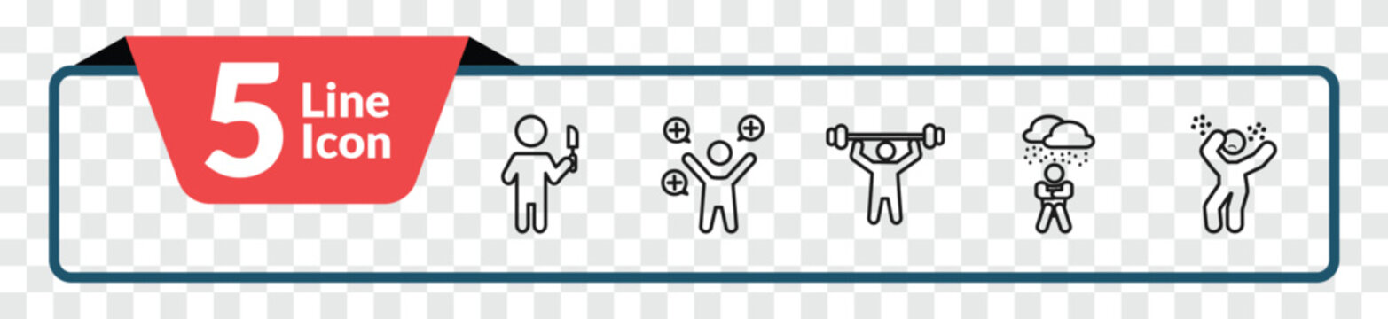 outline feelings icons set - pissed human, positive human, depressed human, determined editable vector for web and mobile ui