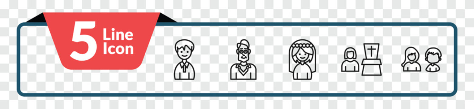 outline family relations icons set - nephew, uncle, widow / widower, sibling. editable vector for web and mobile ui