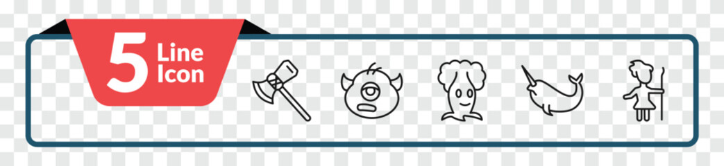outline fairy tale icons set - thor, cyclops, narwhal, curupira. editable vector for web and mobile ui © IconArt