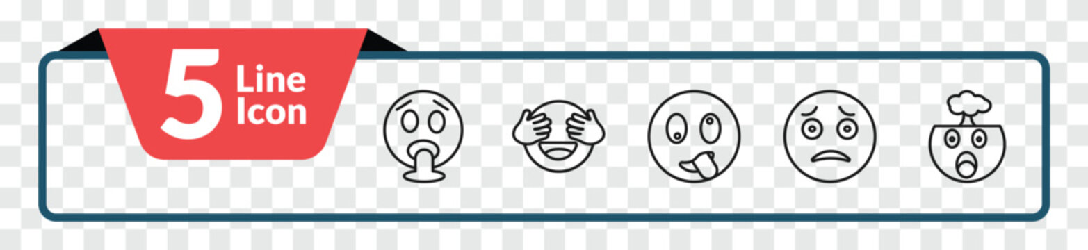 outline emoji icons set - vomit emoji, shy emoji, scared exploding head editable vector for web and mobile ui