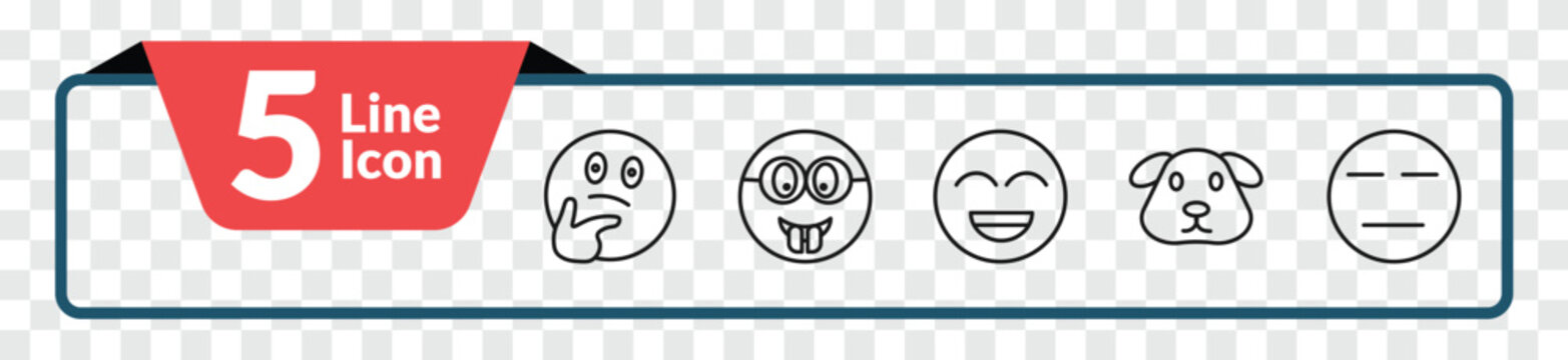 outline emoji icons set - wondering emoji, nerd emoji, dog expressionless editable vector for web and mobile ui