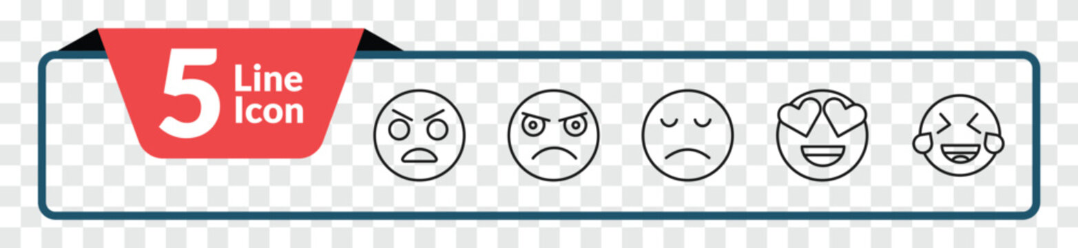 outline emoji icons set - yelling emoji, pouting emoji, in love laughing editable vector for web and mobile ui