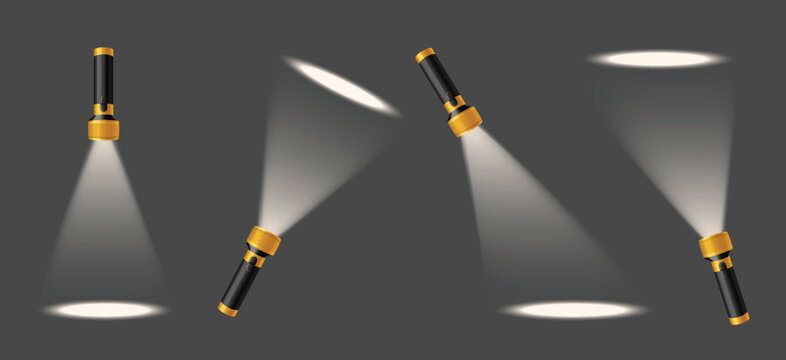 Modern led flashlight searchlight with glowing ray vector