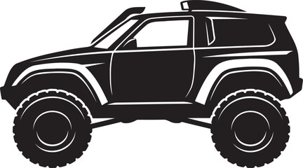 Off-road 4x4 SUV truck silhouette vector illustration of a lifted monster mud truck side view isolated on white background rugged adventure vehicle graphic for expedition garage logo © digital mine