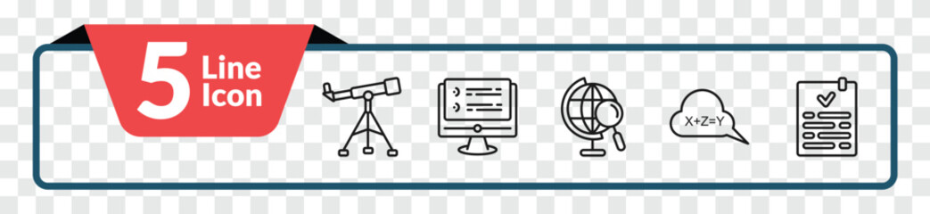 outline education icons set - telescope, online test, equation, check list. editable vector for web and mobile ui © IconArt