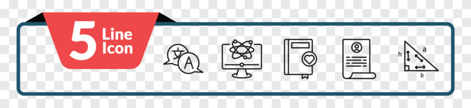 outline e learning and education icons set - translation, educational platform, application form, trigonometry. editable vector for web and mobile ui