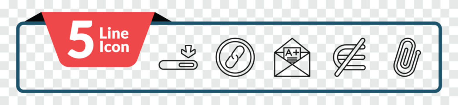 outline education icons set - window scrolling medium, links, is not an element of, attachment. editable vector for web and mobile ui