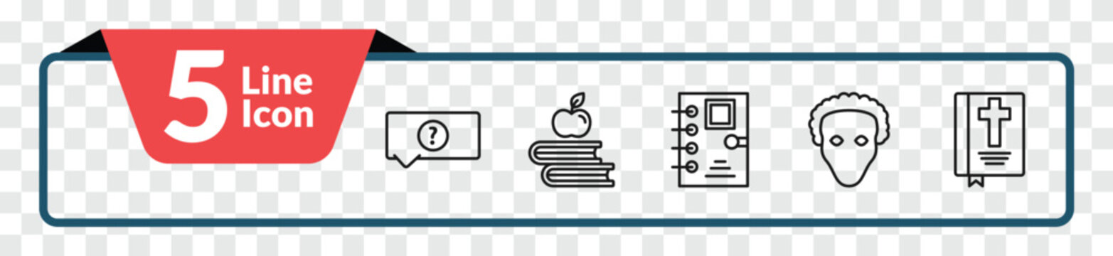 outline literature icons set - unknown topic, book and, othello, bible. editable vector for web and mobile ui