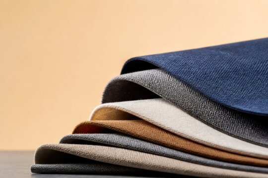 Stacked fabric swatches for textile design material selection and business sample presentation