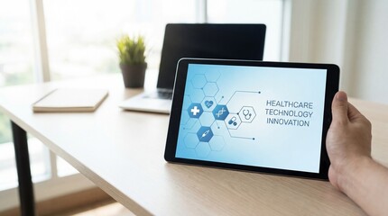 Fototapeta premium Healthcare Technology Innovation on Tablet Screen in Modern Office.
